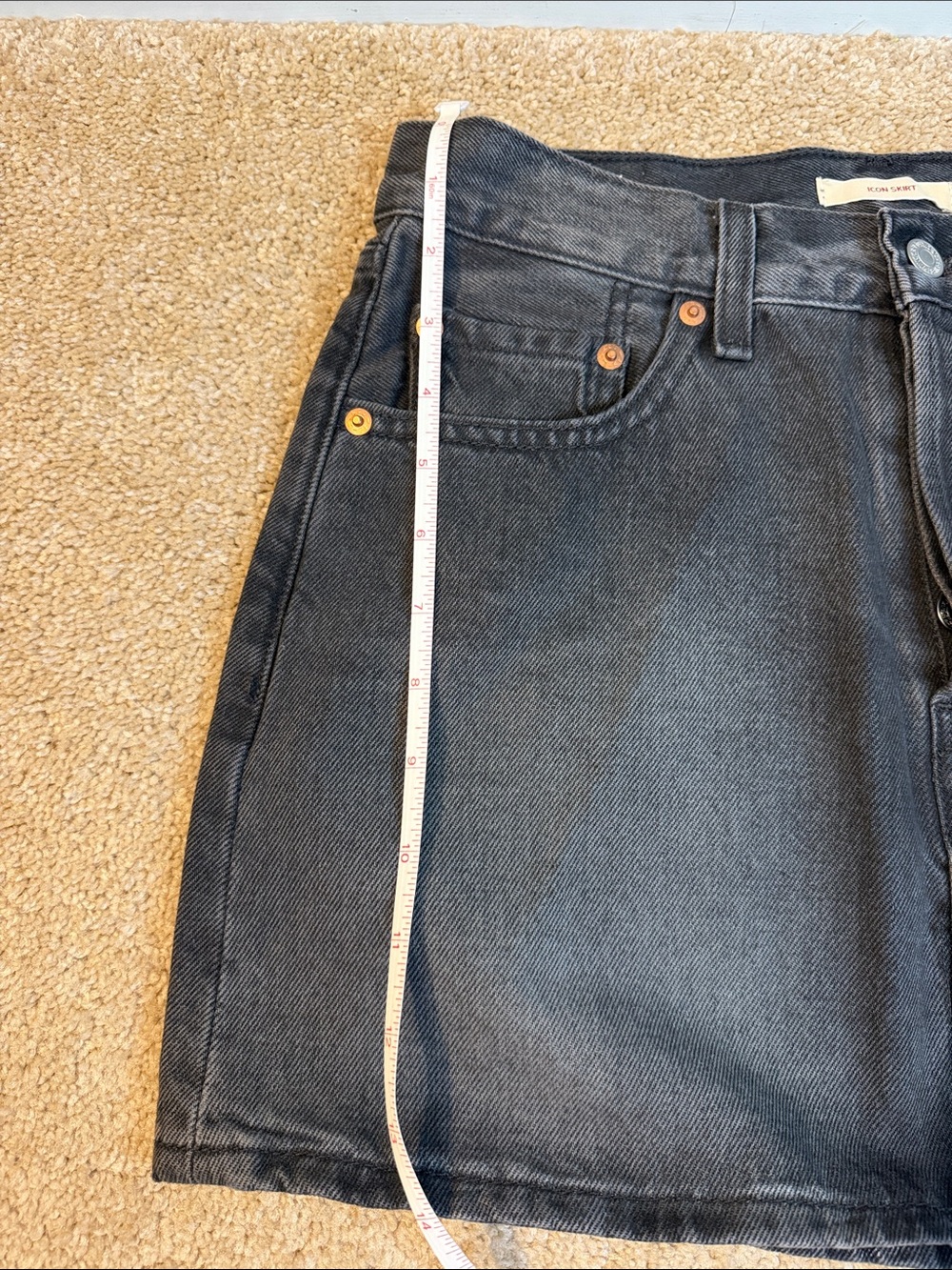 Levi’s® Icon Premium Denim Mini Skirt Faded Black Denim Button Fly Size 27 - Picture 10 of 10